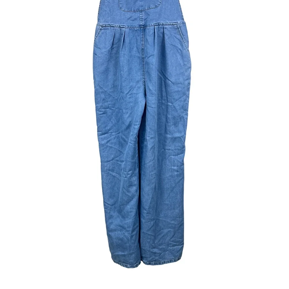 Denim Bib Overalls Women Medium Wide Leg Pleated‎ Blue Wash 90s Retro Boho READ